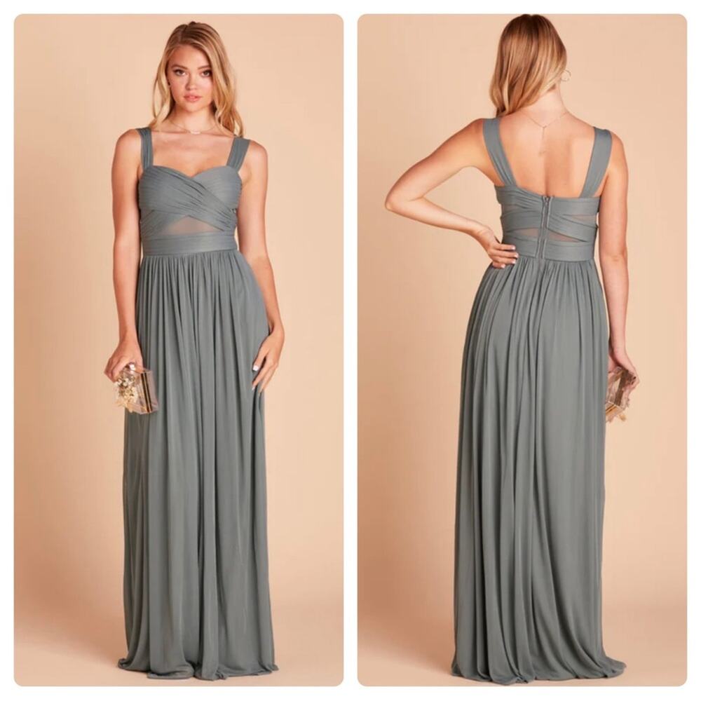 Birdy Grey Elsye Sleeveless Pleated Cut Out Mesh Bridesmaid‎ Dress in Sea Glass